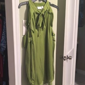 Green Sleeveless Tie-Neck Blouse